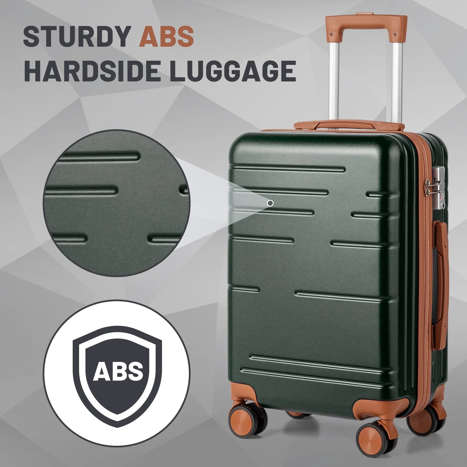 Luggage 5 Piece Set Suitcase, Deep Green