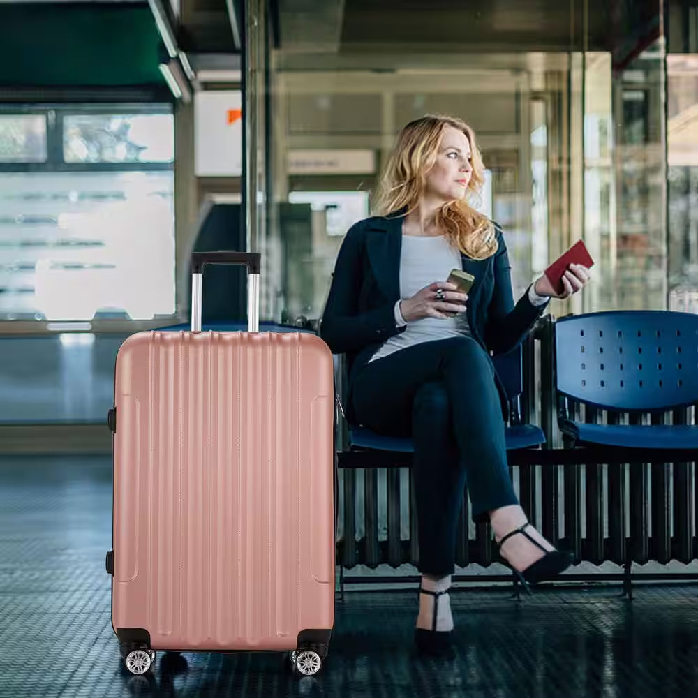 4-Piece Multifunctional Large Capacity Traveling Storage Suitcase Rose Gold