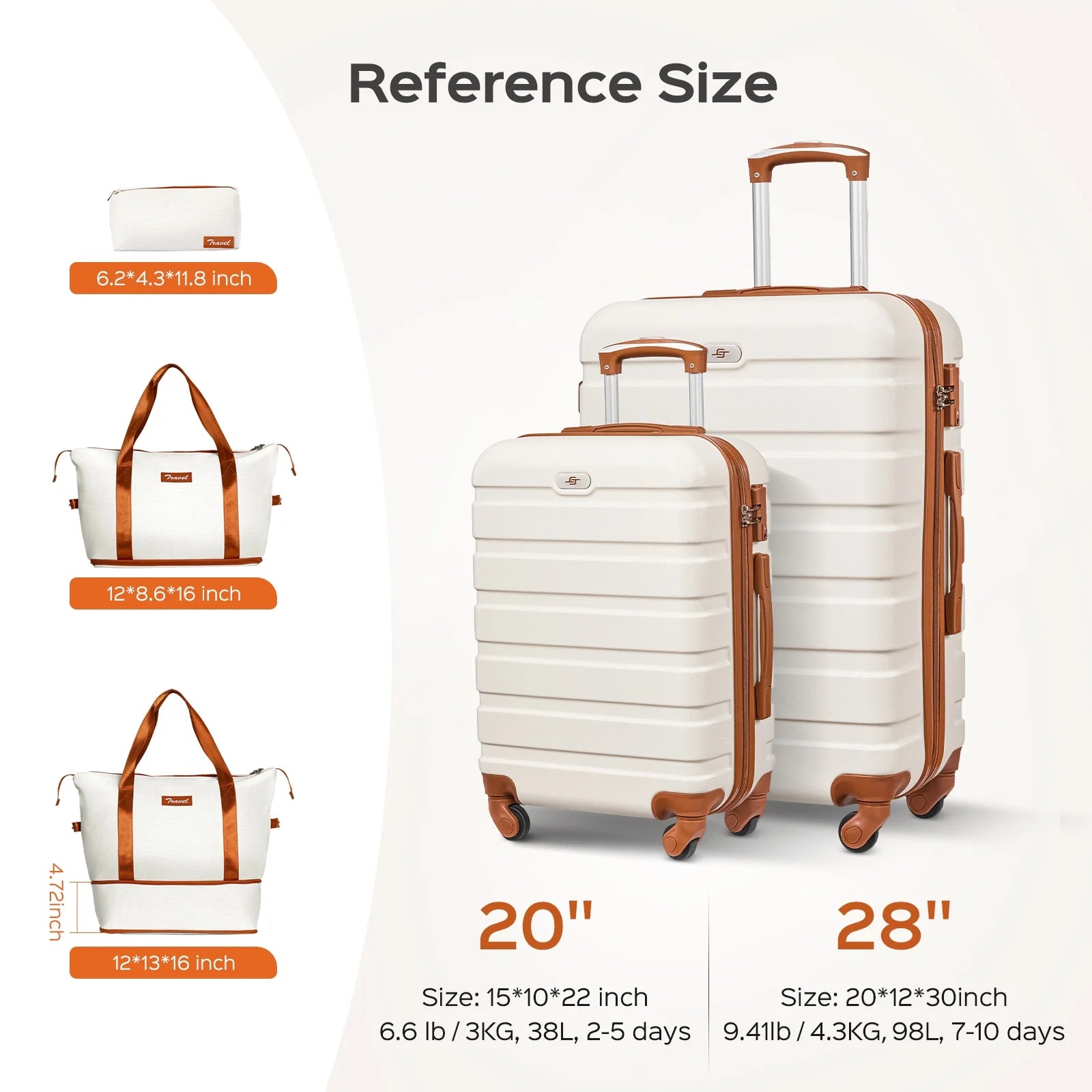 4 Pcs Travel Luggage Sets, 20 & 28 Inch