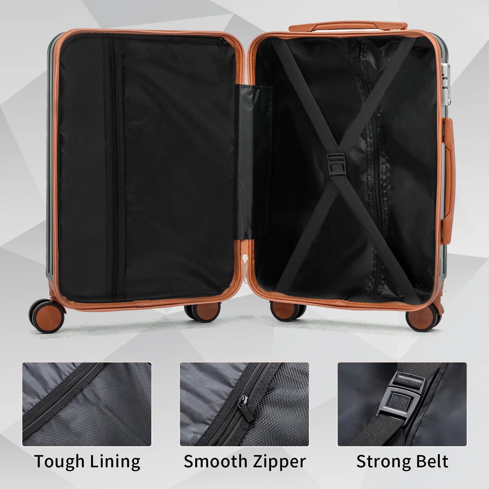 Luggage 5 Piece Set Suitcase, Deep Green