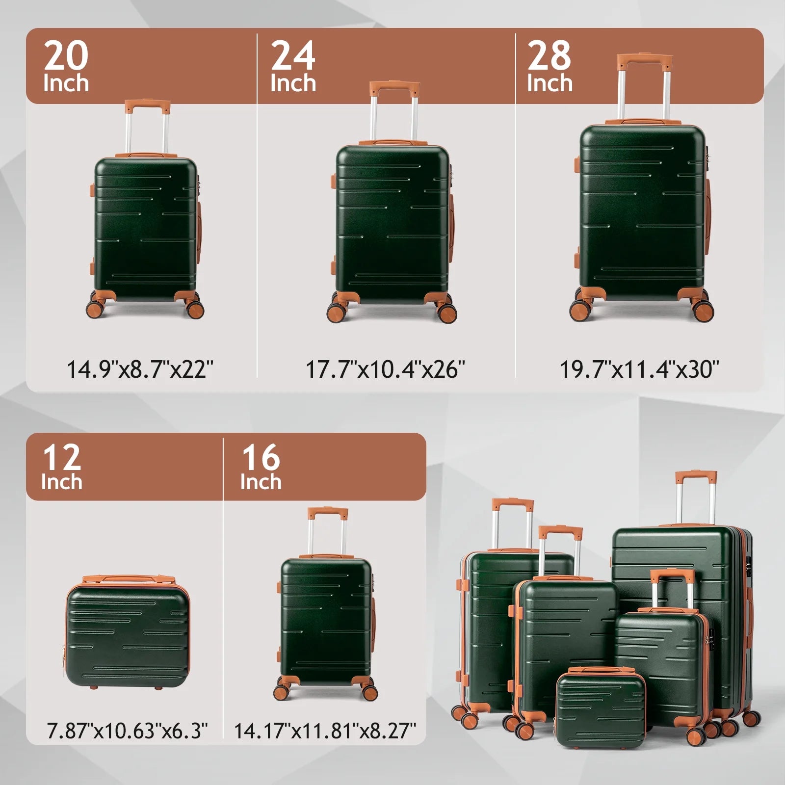 Luggage 5 Piece Set Suitcase, Deep Green