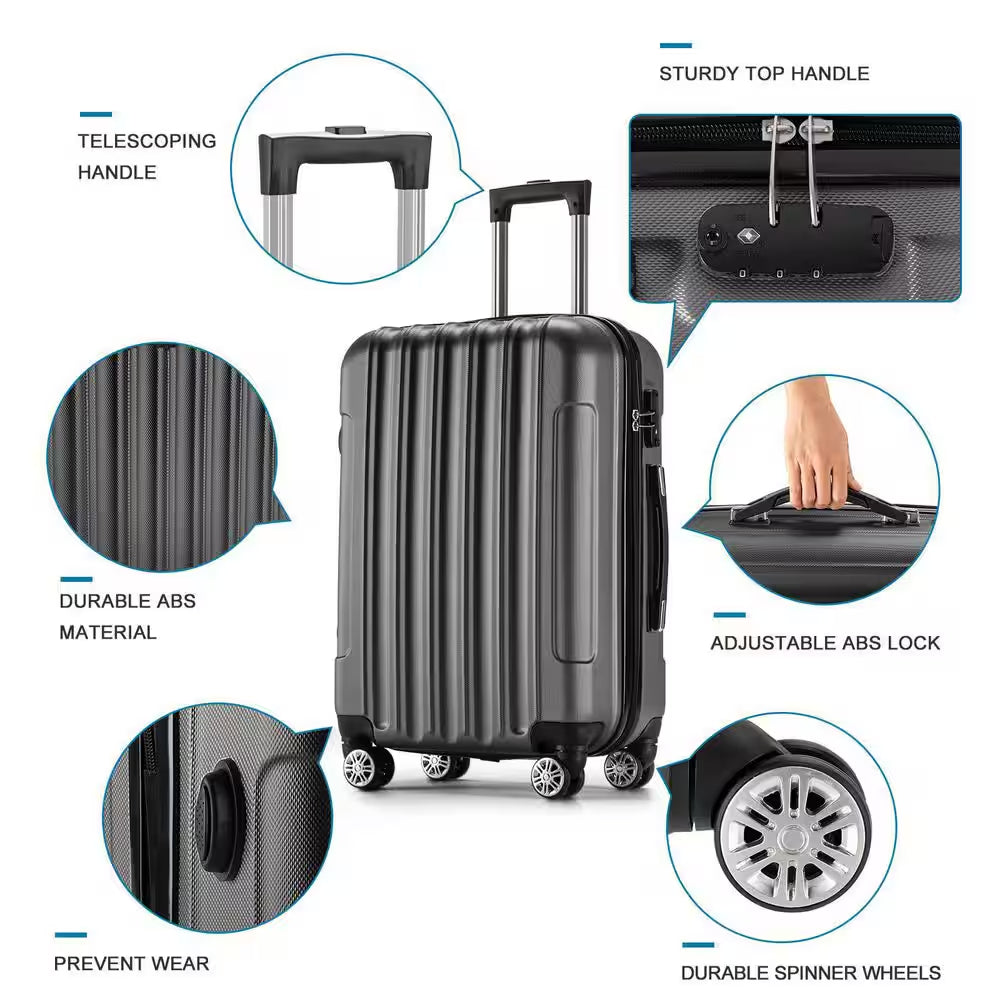 4-Piece Multifunctional Large Capacity Traveling Storage Suitcase Dark Grey